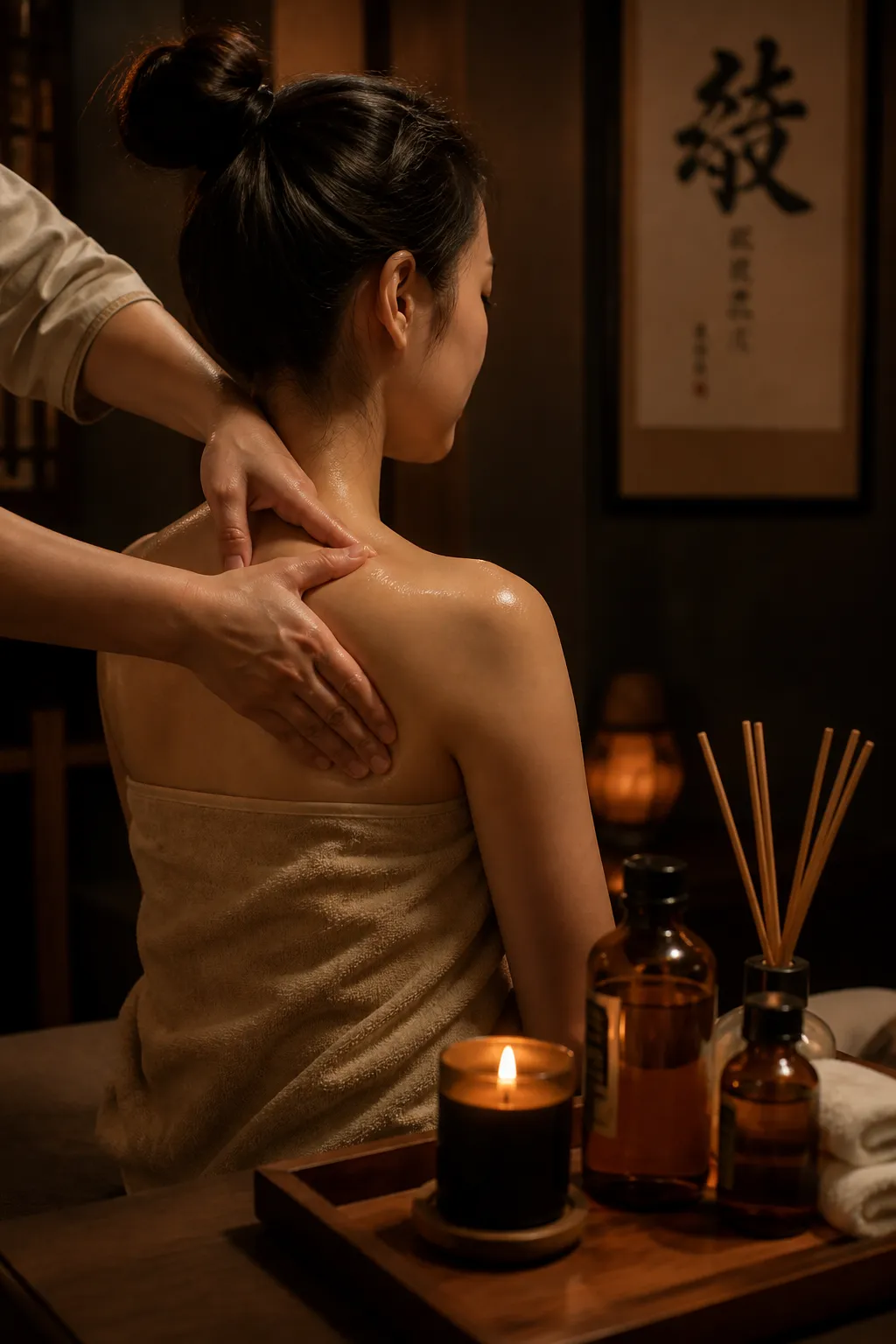 Wohltuende Massage der Schultern in entspannter Atmosphäre